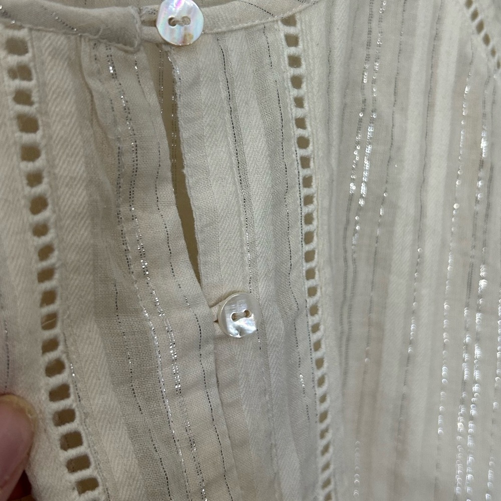 Cleobella Cream Top with metallic stripes  Size M. Ruffle detail at shoulders. - Picture 3 of 11